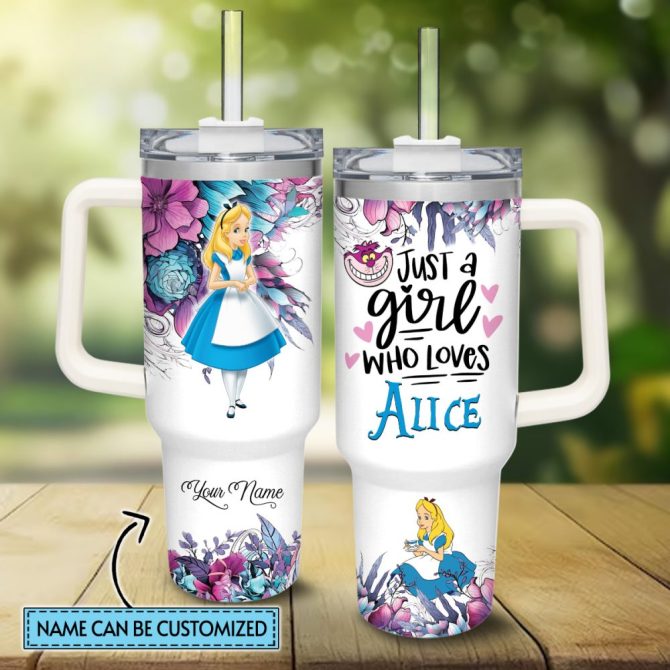 Alice Alice In Wonderland Cartoon Custom Stanley Quencher 40Oz Stainless Steel Tumbler With Handle