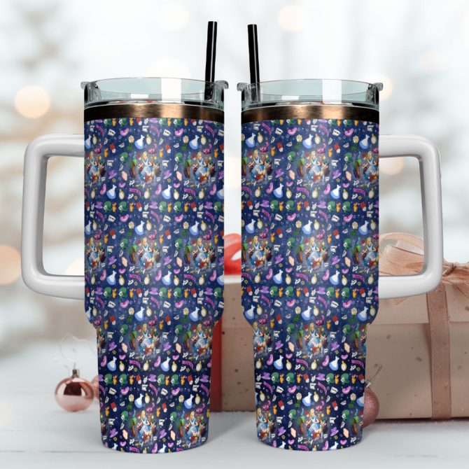 Alice In Wonderland Cartoon Custom Stanley Quencher 40Oz Stainless Steel Tumbler With Handle - Image 4