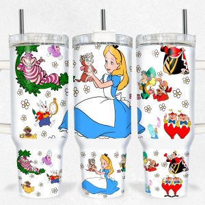 Alice In Wonderland Disney Cartoon Custom Stanley Quencher 40Oz Stainless Steel Tumbler With Handle