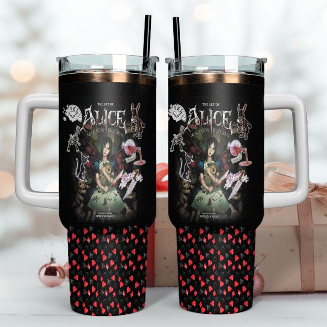 Alice: Madness Returns Games Custom Stanley Quencher 40Oz Stainless Steel Tumbler With Handle - Image 4