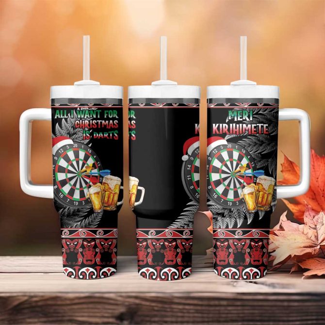 All I Want For Christmas Is Darts New Zealand Custom Stanley Quencher 40Oz Stainless Steel Tumbler With Handle - Image 4