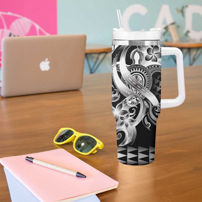 Aloha Black Tribal Honu Tattoo Custom Stanley Quencher 40Oz Stainless Steel Tumbler With Handle - Image 5