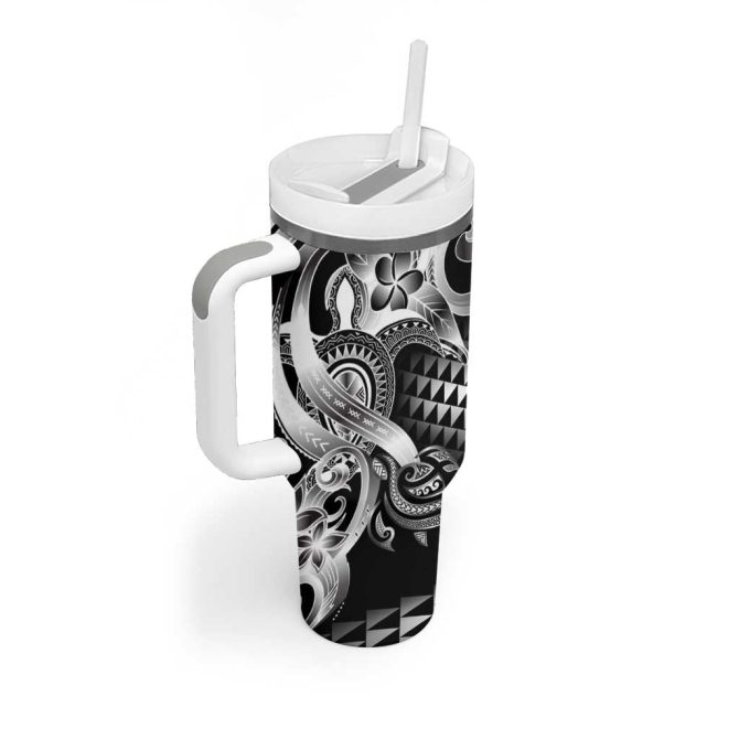 Aloha Black Tribal Honu Tattoo Custom Stanley Quencher 40Oz Stainless Steel Tumbler With Handle - Image 2