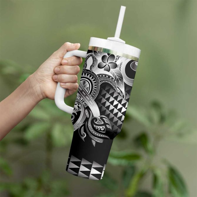 Aloha Black Tribal Honu Tattoo Custom Stanley Quencher 40Oz Stainless Steel Tumbler With Handle - Image 3
