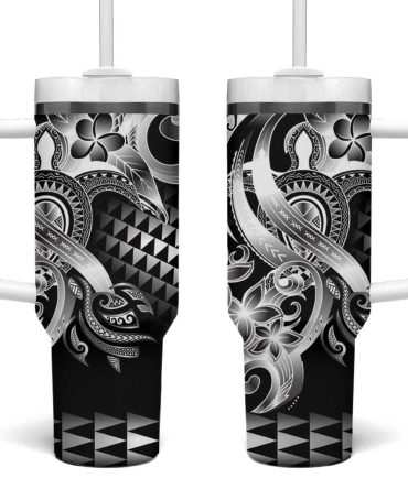Aloha Black Tribal Honu Tattoo Custom Stanley Quencher 40Oz Stainless Steel Tumbler With Handle