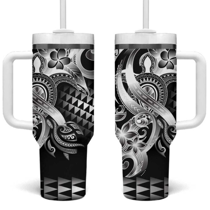 Aloha Black Tribal Honu Tattoo Custom Stanley Quencher 40Oz Stainless Steel Tumbler With Handle