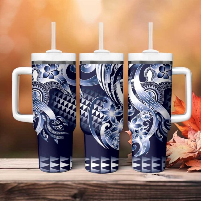 Aloha Blue Tribal Honu Tattoo Custom Stanley Quencher 40Oz Stainless Steel Tumbler With Handle - Image 4