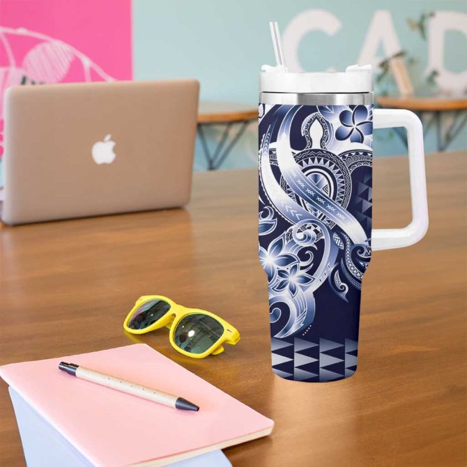 Aloha Blue Tribal Honu Tattoo Custom Stanley Quencher 40Oz Stainless Steel Tumbler With Handle - Image 5