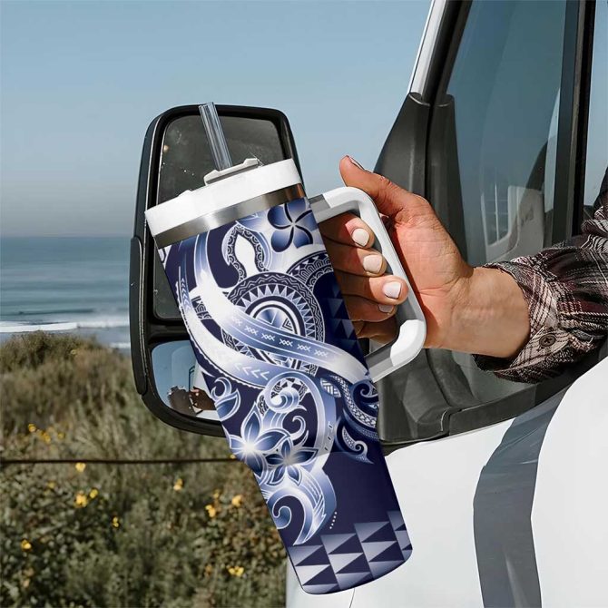 Aloha Blue Tribal Honu Tattoo Custom Stanley Quencher 40Oz Stainless Steel Tumbler With Handle - Image 7