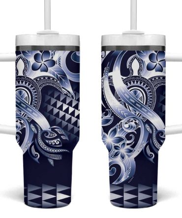 Aloha Blue Tribal Honu Tattoo Custom Stanley Quencher 40Oz Stainless Steel Tumbler With Handle