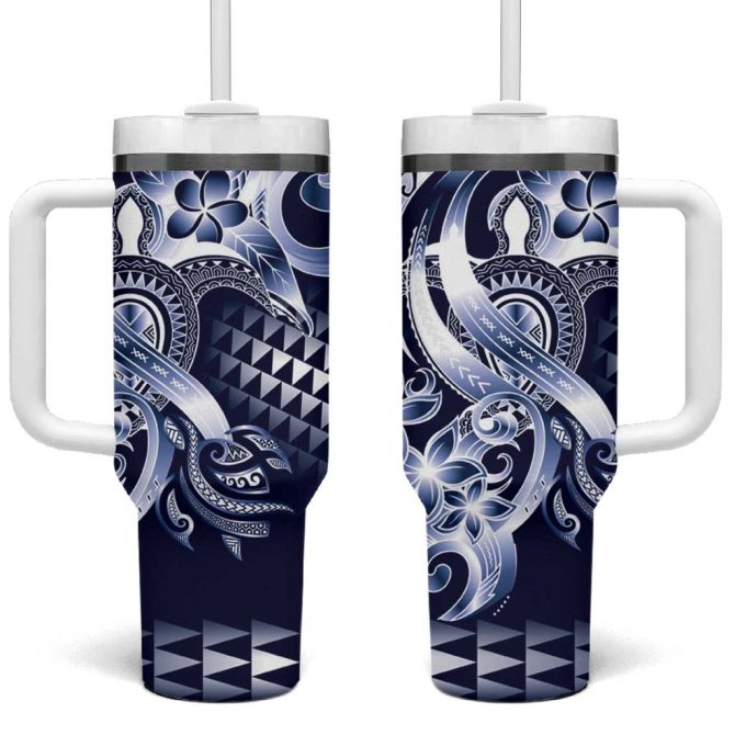 Aloha Blue Tribal Honu Tattoo Custom Stanley Quencher 40Oz Stainless Steel Tumbler With Handle