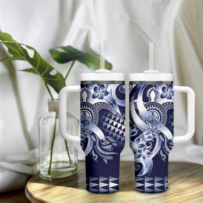 Aloha Blue Tribal Honu Tattoo Custom Stanley Quencher 40Oz Stainless Steel Tumbler With Handle - Image 9