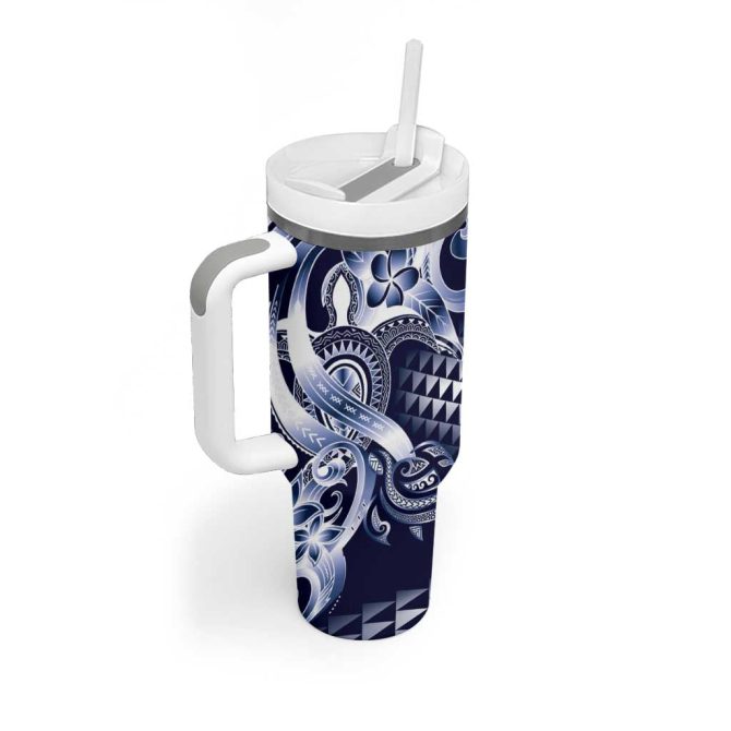 Aloha Blue Tribal Honu Tattoo Custom Stanley Quencher 40Oz Stainless Steel Tumbler With Handle - Image 2