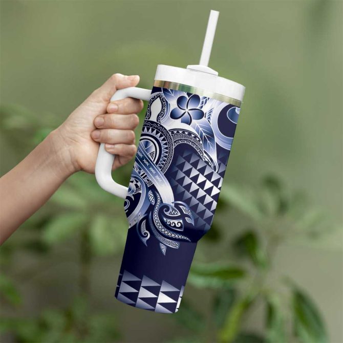 Aloha Blue Tribal Honu Tattoo Custom Stanley Quencher 40Oz Stainless Steel Tumbler With Handle - Image 3