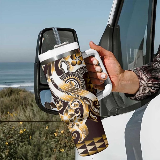 Aloha Gold Tribal Honu Tattoo Custom Stanley Quencher 40Oz Stainless Steel Tumbler With Handle - Image 7