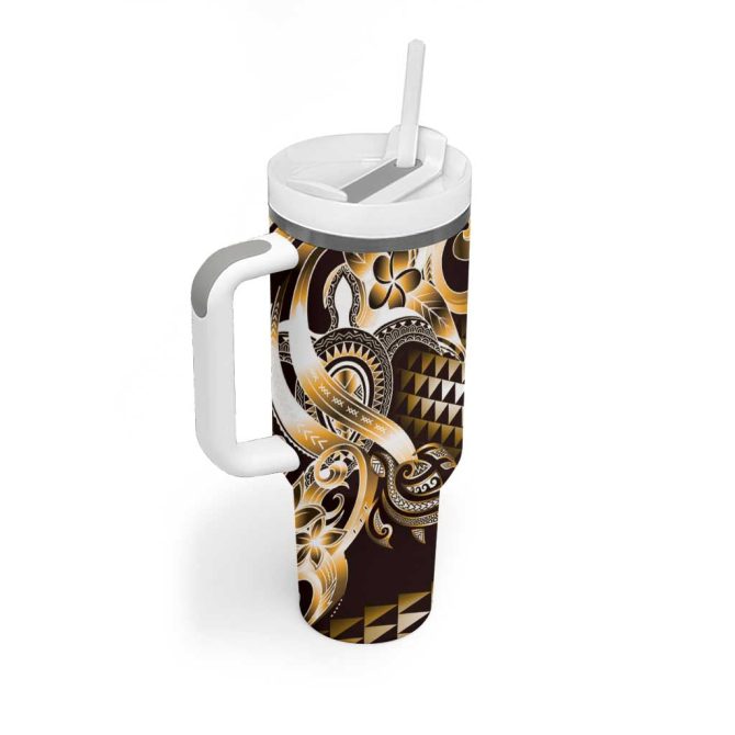 Aloha Gold Tribal Honu Tattoo Custom Stanley Quencher 40Oz Stainless Steel Tumbler With Handle - Image 2