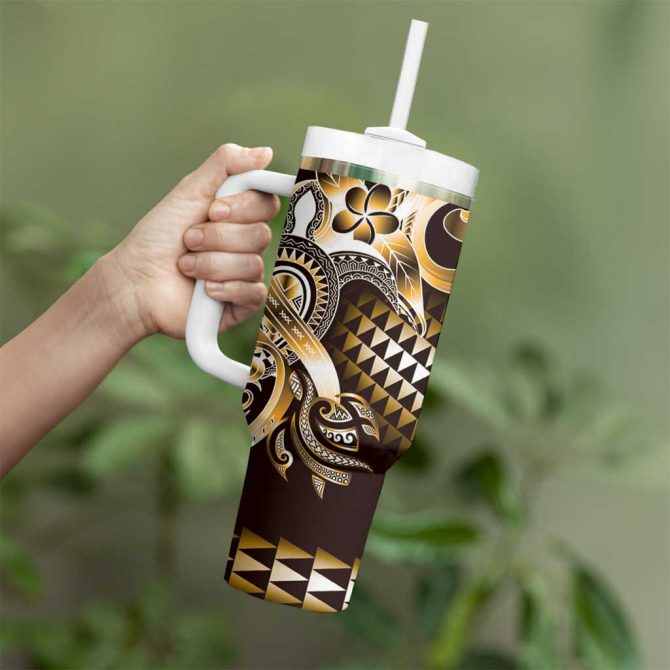 Aloha Gold Tribal Honu Tattoo Custom Stanley Quencher 40Oz Stainless Steel Tumbler With Handle - Image 3