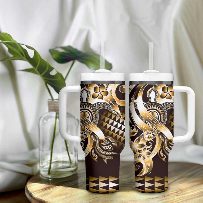 Aloha Gold Tribal Honu Tattoo Custom Stanley Quencher 40Oz Stainless Steel Tumbler With Handle - Image 9