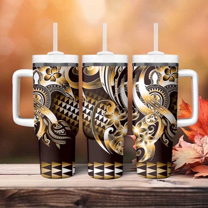 Aloha Gold Tribal Honu Tattoo Custom Stanley Quencher 40Oz Stainless Steel Tumbler With Handle - Image 4