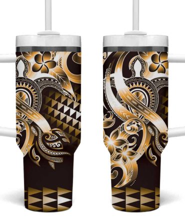 Aloha Gold Tribal Honu Tattoo Custom Stanley Quencher 40Oz Stainless Steel Tumbler With Handle