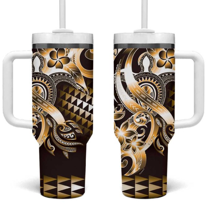 Aloha Gold Tribal Honu Tattoo Custom Stanley Quencher 40Oz Stainless Steel Tumbler With Handle
