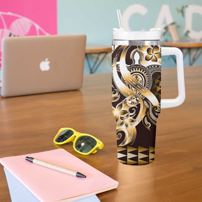 Aloha Gold Tribal Honu Tattoo Custom Stanley Quencher 40Oz Stainless Steel Tumbler With Handle - Image 5