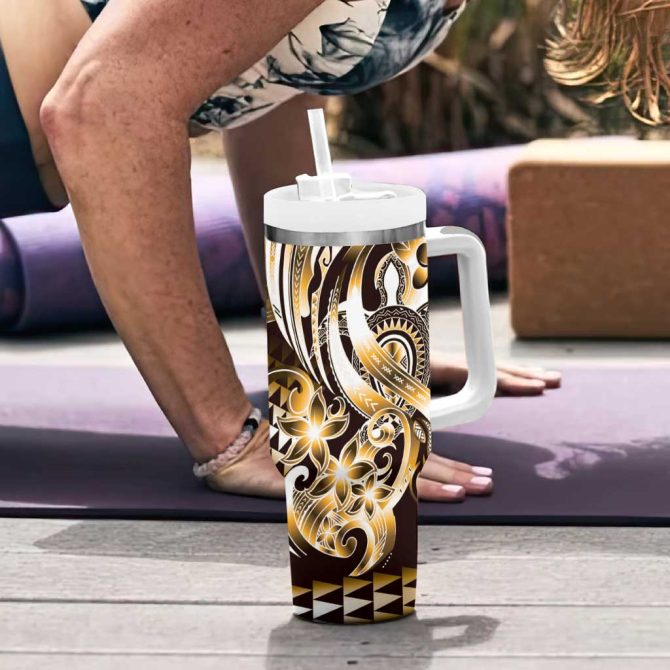 Aloha Gold Tribal Honu Tattoo Custom Stanley Quencher 40Oz Stainless Steel Tumbler With Handle - Image 6
