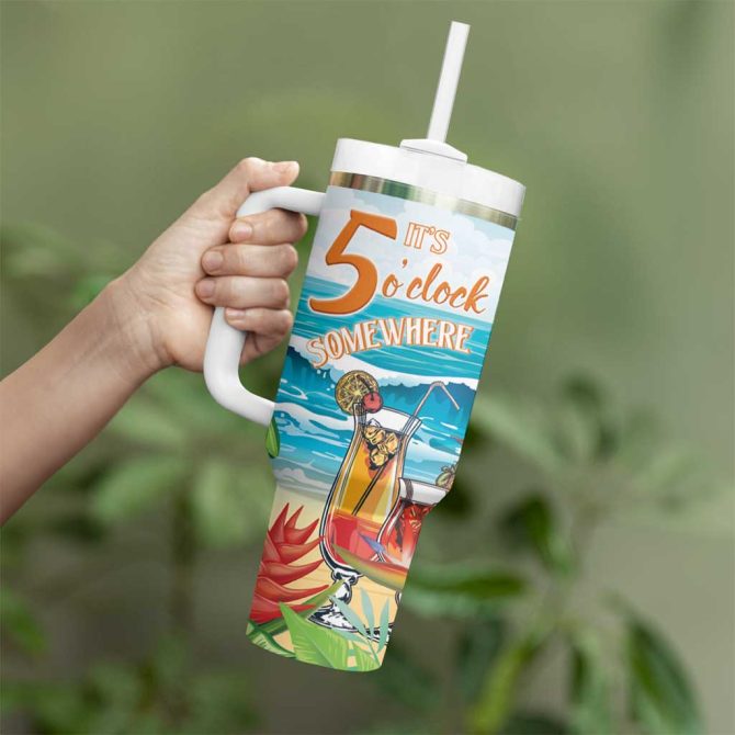 Aloha Hawaii Christmas It #8217;S 5 O #8217;Clock Somewhere Custom Stanley Quencher 40Oz Stainless Steel Tumbler With Handle - Image 3