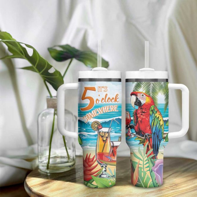 Aloha Hawaii Christmas It #8217;S 5 O #8217;Clock Somewhere Custom Stanley Quencher 40Oz Stainless Steel Tumbler With Handle - Image 9