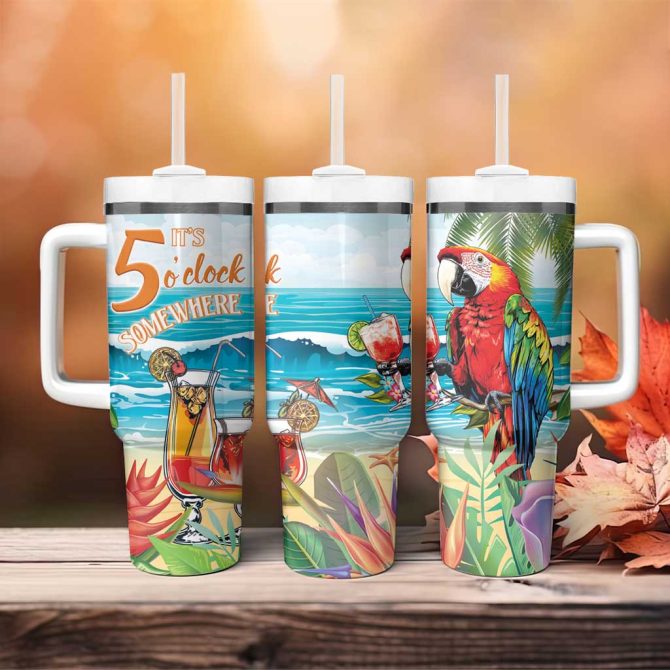Aloha Hawaii Christmas It #8217;S 5 O #8217;Clock Somewhere Custom Stanley Quencher 40Oz Stainless Steel Tumbler With Handle - Image 4