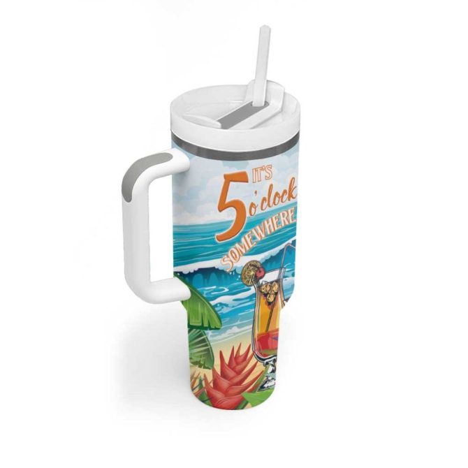 Aloha Hawaii Christmas It #8217;S 5 O #8217;Clock Somewhere Custom Stanley Quencher 40Oz Stainless Steel Tumbler With Handle - Image 2