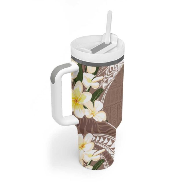Aloha Hawaii Festive Frangipani Lace Classic Beige Custom Stanley Quencher 40Oz Stainless Steel Tumbler With Handle - Image 2