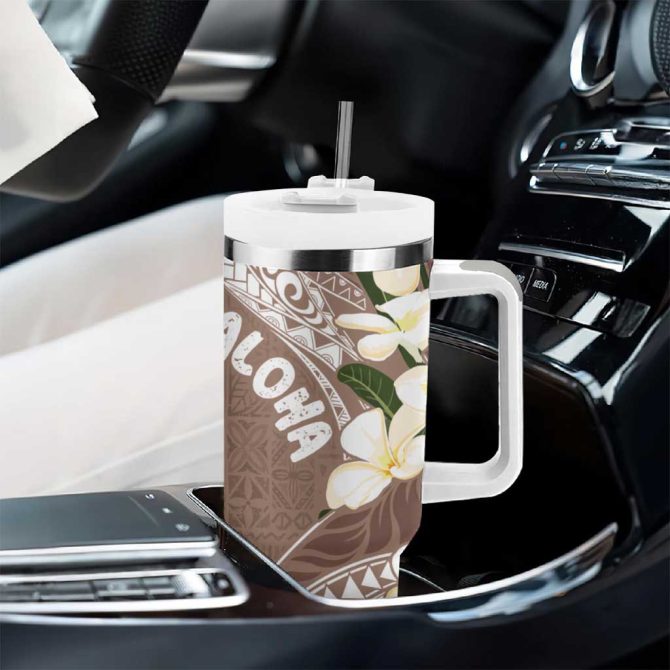 Aloha Hawaii Festive Frangipani Lace Classic Beige Custom Stanley Quencher 40Oz Stainless Steel Tumbler With Handle - Image 8