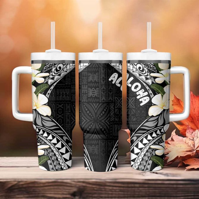 Aloha Hawaii Festive Frangipani Lace Classic Custom Stanley Quencher 40Oz Stainless Steel Tumbler With Handle - Image 4