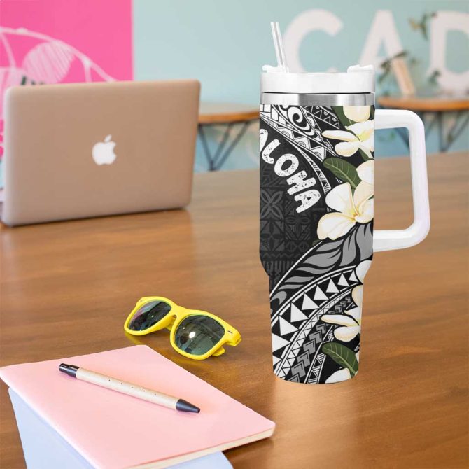 Aloha Hawaii Festive Frangipani Lace Classic Custom Stanley Quencher 40Oz Stainless Steel Tumbler With Handle - Image 5