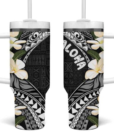 Aloha Hawaii Festive Frangipani Lace Classic Custom Stanley Quencher 40Oz Stainless Steel Tumbler With Handle