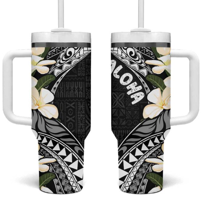 Aloha Hawaii Festive Frangipani Lace Classic Custom Stanley Quencher 40Oz Stainless Steel Tumbler With Handle