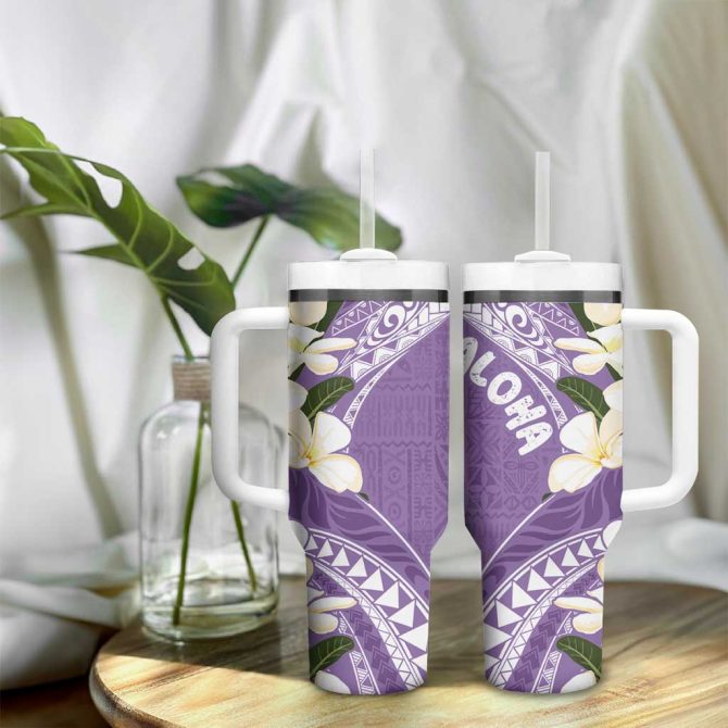 Aloha Hawaii Festive Frangipani Lace Classic Lavender Custom Stanley Quencher 40Oz Stainless Steel Tumbler With Handle - Image 9