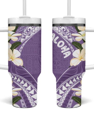 Aloha Hawaii Festive Frangipani Lace Classic Lavender Custom Stanley Quencher 40Oz Stainless Steel Tumbler With Handle