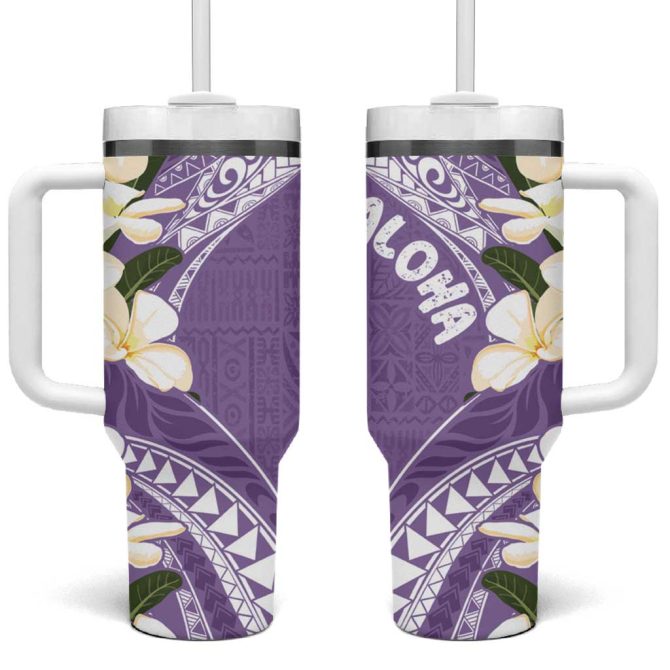 Aloha Hawaii Festive Frangipani Lace Classic Lavender Custom Stanley Quencher 40Oz Stainless Steel Tumbler With Handle