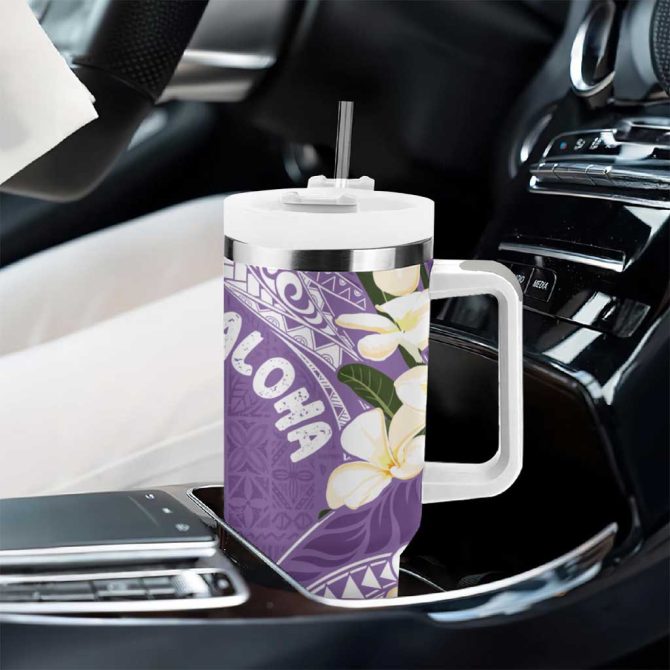 Aloha Hawaii Festive Frangipani Lace Classic Lavender Custom Stanley Quencher 40Oz Stainless Steel Tumbler With Handle - Image 8