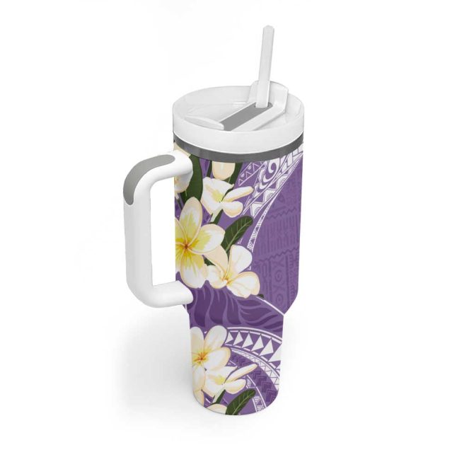 Aloha Hawaii Festive Frangipani Lace Classic Lavender Custom Stanley Quencher 40Oz Stainless Steel Tumbler With Handle - Image 2