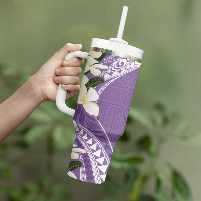 Aloha Hawaii Festive Frangipani Lace Classic Lavender Custom Stanley Quencher 40Oz Stainless Steel Tumbler With Handle - Image 3