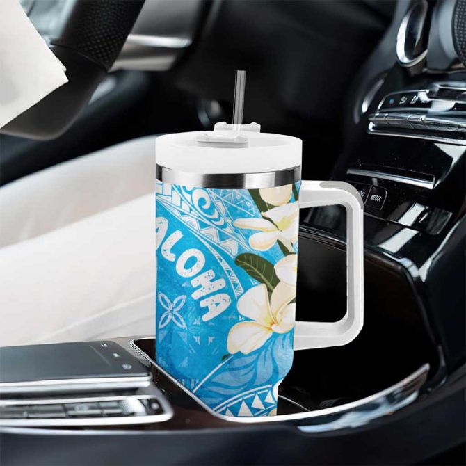 Aloha Hawaii Festive Frangipani Lace Classic Oceanic Custom Stanley Quencher 40Oz Stainless Steel Tumbler With Handle - Image 8
