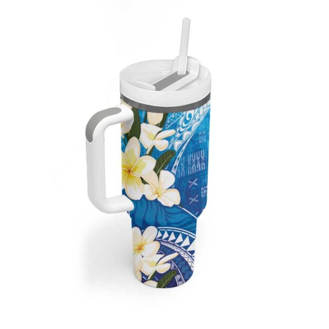 Aloha Hawaii Festive Frangipani Lace Classic Oceanic Custom Stanley Quencher 40Oz Stainless Steel Tumbler With Handle - Image 2