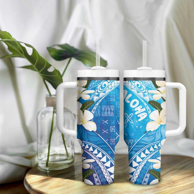 Aloha Hawaii Festive Frangipani Lace Classic Oceanic Custom Stanley Quencher 40Oz Stainless Steel Tumbler With Handle - Image 9