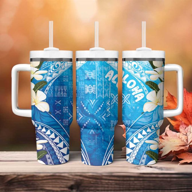 Aloha Hawaii Festive Frangipani Lace Classic Oceanic Custom Stanley Quencher 40Oz Stainless Steel Tumbler With Handle - Image 4