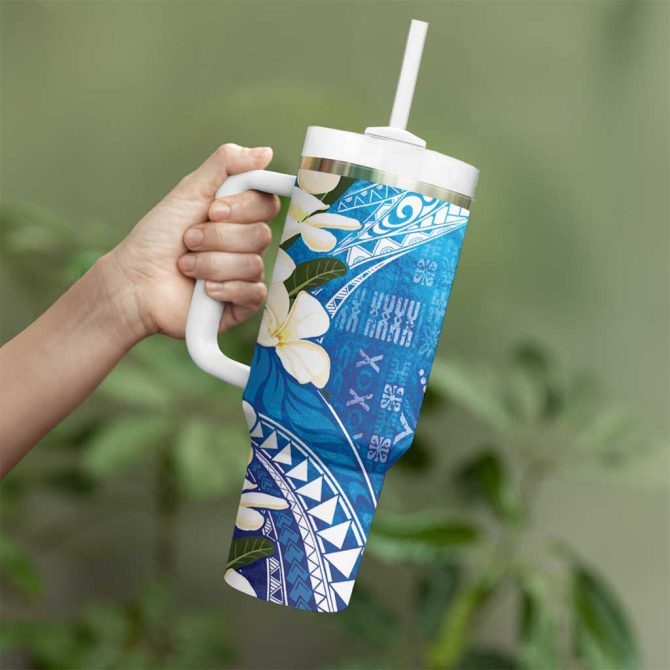 Aloha Hawaii Festive Frangipani Lace Classic Oceanic Custom Stanley Quencher 40Oz Stainless Steel Tumbler With Handle - Image 3