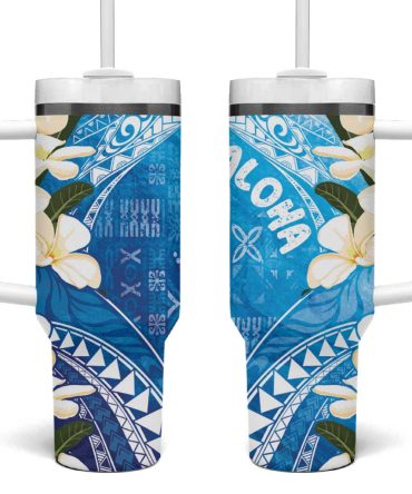 Aloha Hawaii Festive Frangipani Lace Classic Oceanic Custom Stanley Quencher 40Oz Stainless Steel Tumbler With Handle