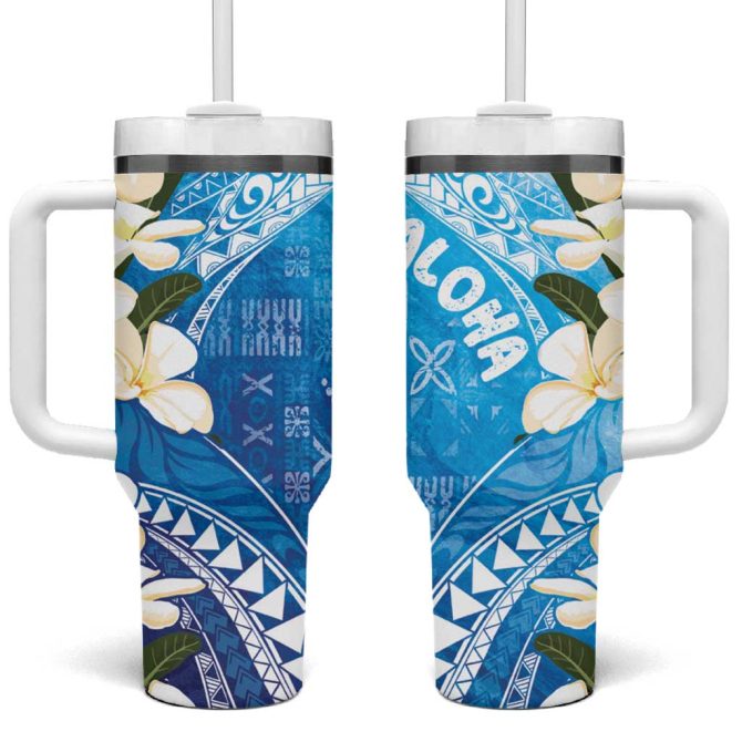 Aloha Hawaii Festive Frangipani Lace Classic Oceanic Custom Stanley Quencher 40Oz Stainless Steel Tumbler With Handle